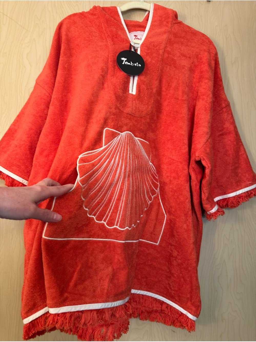 Scallop Beach Towel Top - Orange with White Trim and Shell Embroidered Pocket - Picture 10 of 16